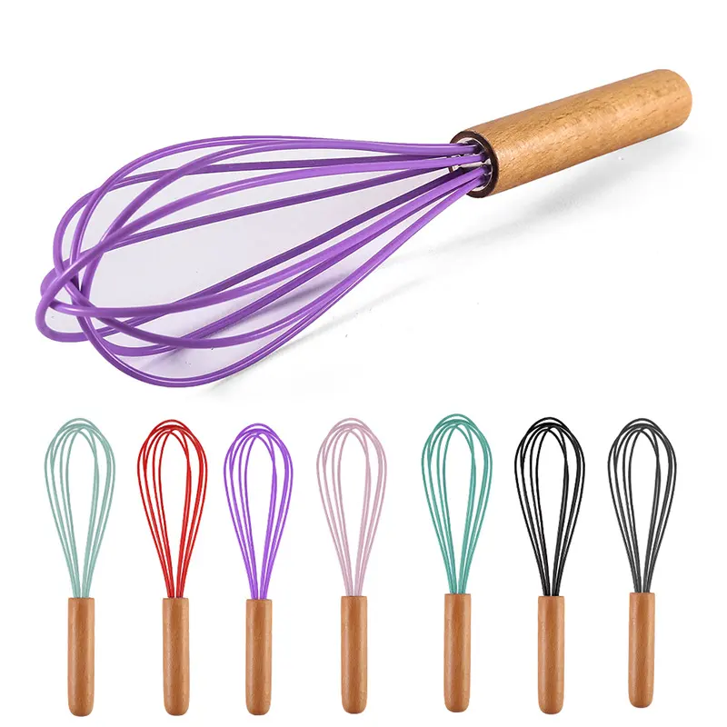 Hot Selling Egg Beater Huishoudelijke Hand-Slagroom Ei Blank Meel Bakei Siliconen Garde Met Hout Handvat