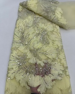 Luxury African French Tulle Lace <strong>Fabric</strong> Handmade <strong>Beaded</strong> Bridal Elegant Mesh Net <strong>Red</strong> Sequins Lace for Wedding Party - Product Image 5