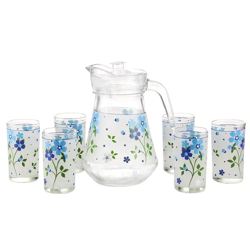 Juego de jarra de agua de cristal para decoración de flores, juego de jarra de cristal con 6 tazas, fabricante de cristalería de china, venta al por mayor