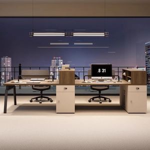 现代4座办公桌独立木桌，带模块化功能办公隔断，适合家庭使用 - Product Image 4