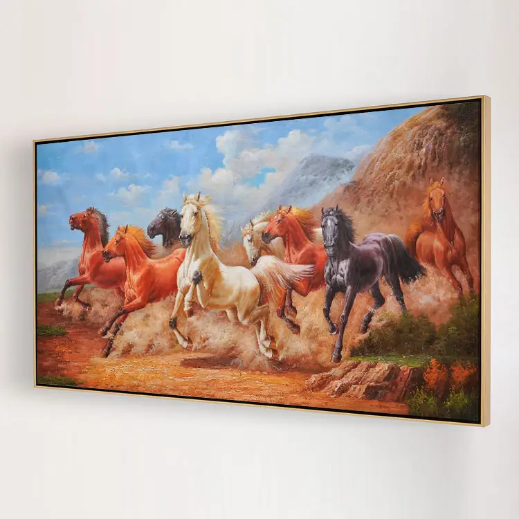 Decoração de parede de bens caseiros artesanais, arte famosa corrida, 8 cavalos, pintura