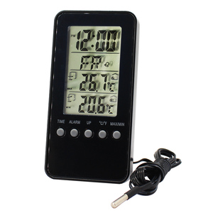 Termómetro Electrónico para interior y exterior, Sensor de humedad y temperatura con cable, reloj despertador