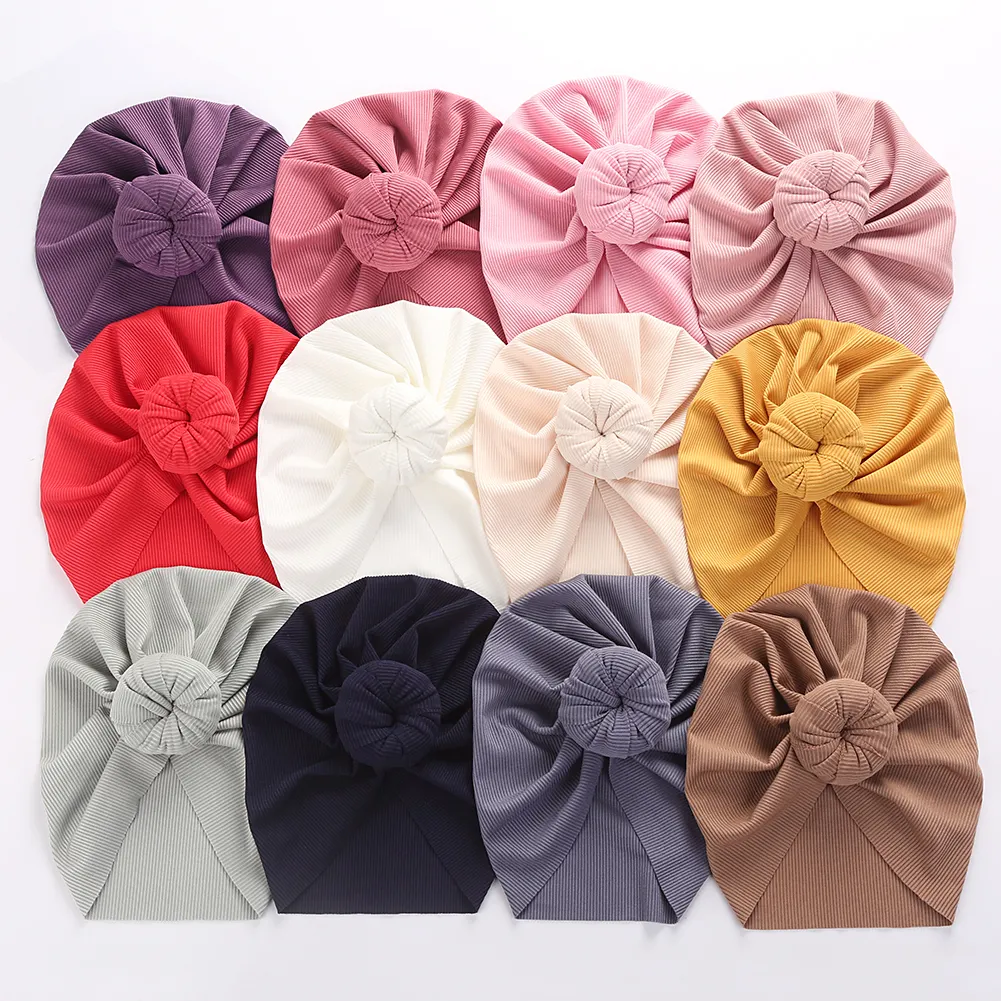Turban élastique en tissu côtelé de couleur bonbon 0-4T, bandeau pour bébé, enfant, nouveau-né, bonnet tricoté