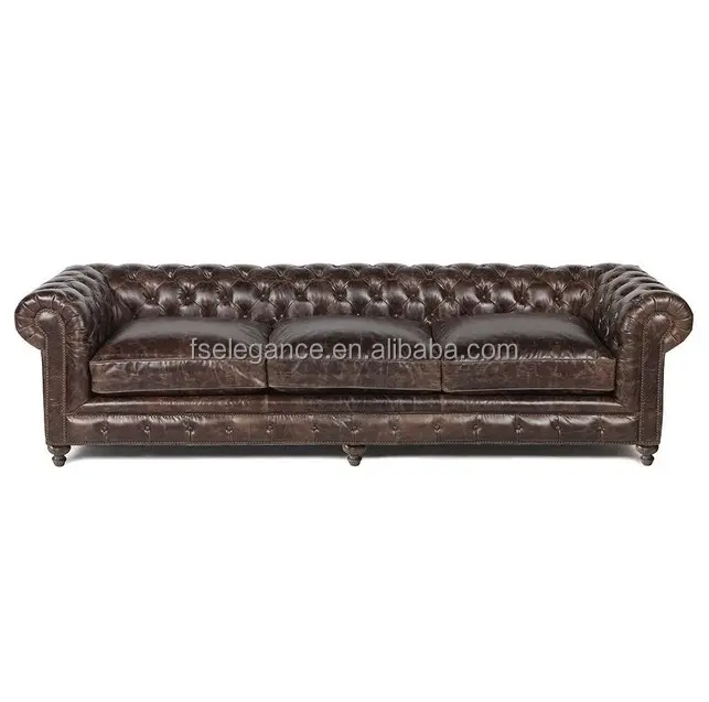 Sofá reclinable de cuero genuino, estilo europeo, vintage, barato