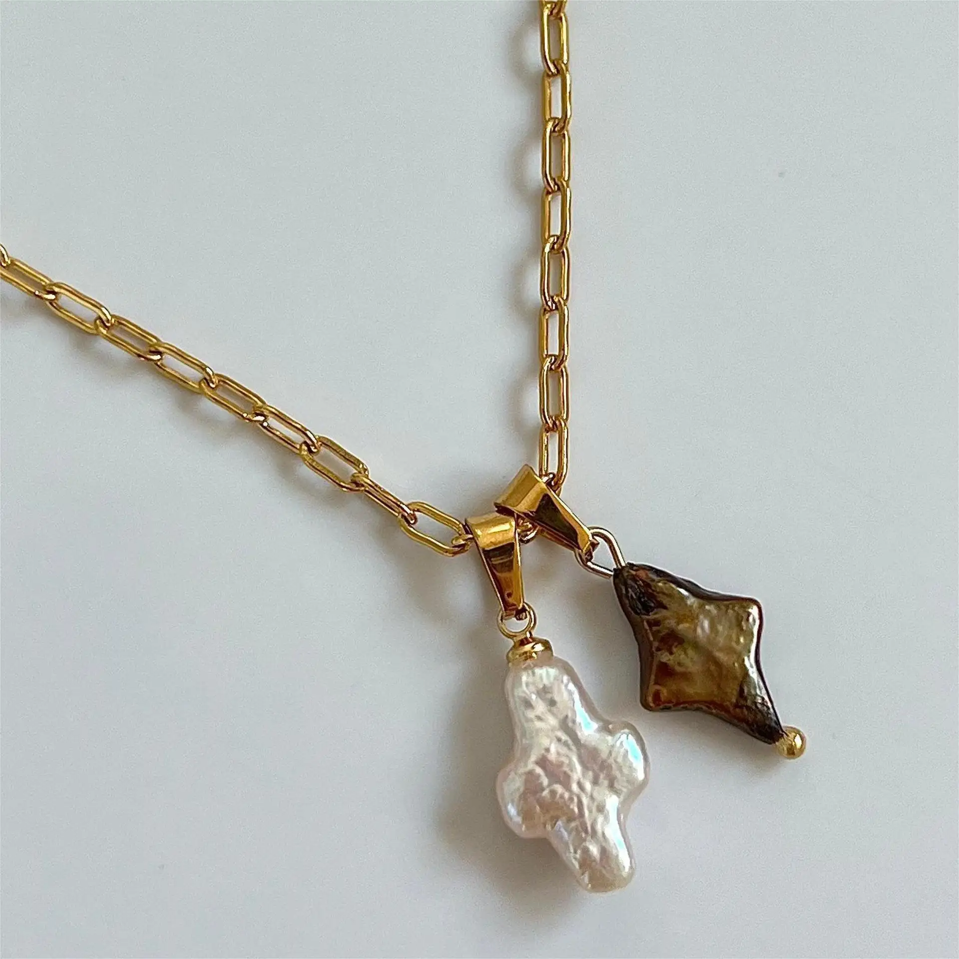 Винтажные ювелирные изделия из нержавеющей стали с жемчугом барокко ожерелье из 18-каратного золота ожерелье из натурального жемчуга крест ожерелье для женщин