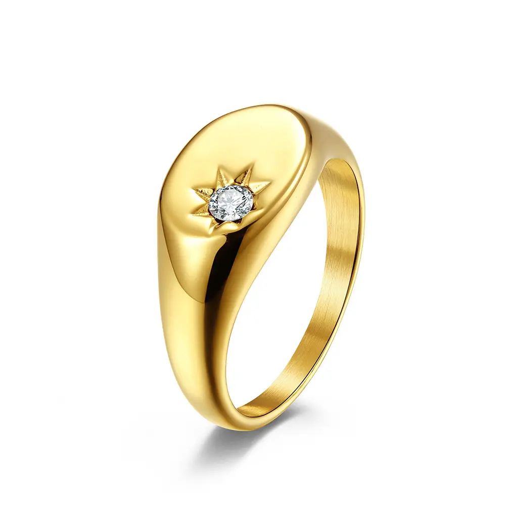 Anillo de compromiso de diseño Ins para mujer, sortija de acero y titanio, 18K, chapado en oro, Simple, brillante, circón