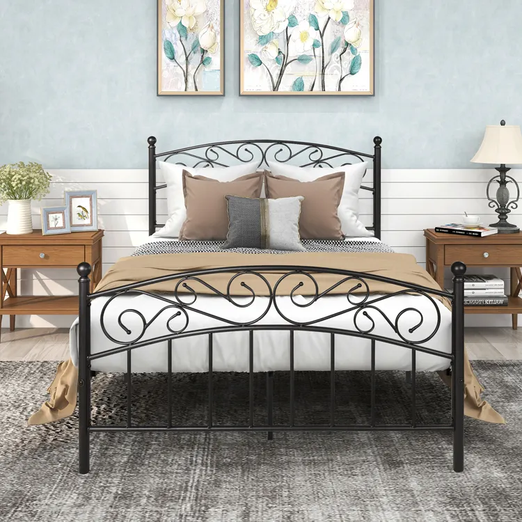 Fábrica al por mayor muebles de cama modernos cama de hierro de metal único decorativo blanco antiguo