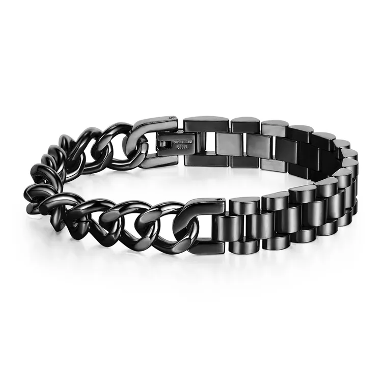 2024 Hip Hop Personality Half Cuba Stainless Steel Mens Half Bicycle Chain Link Bracelets For Men