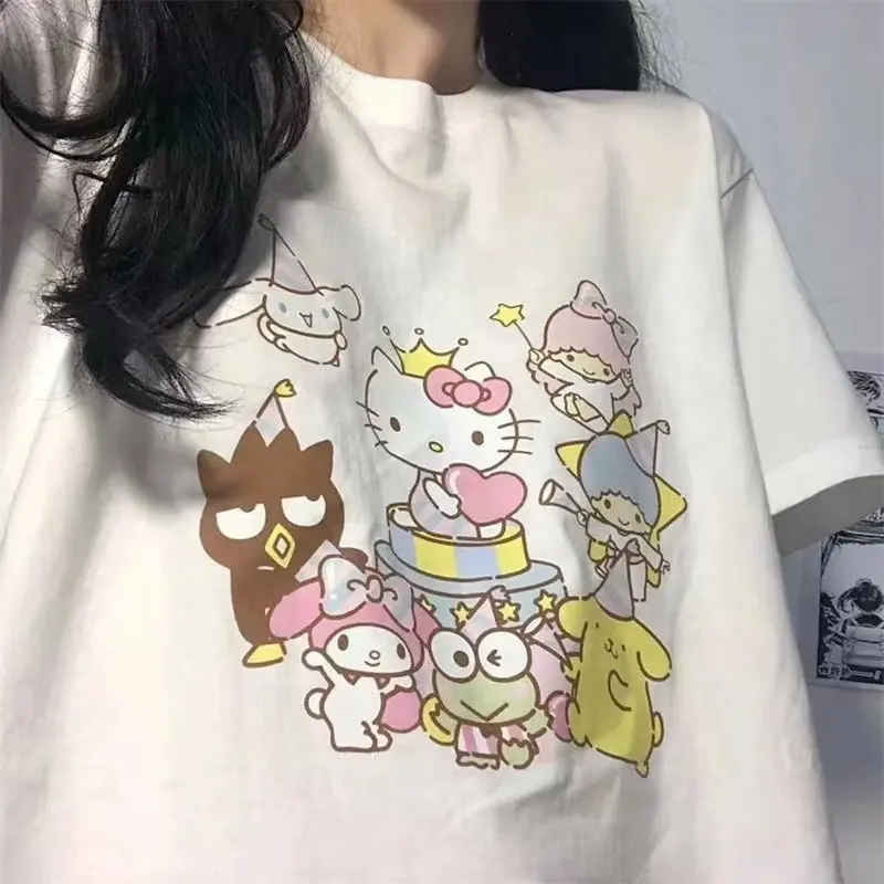 Sanrio Sanrio Kitty Kuromi Cinnamoroll T-Shirt Tees T Shirt cute Summer Clothes For Women Y2k Girls Anime abbigliamento femminile top