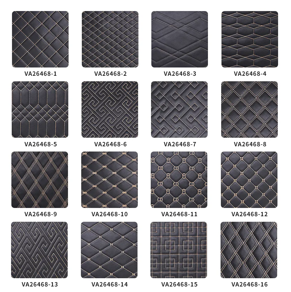 Durability Embroidery quilted Fabric Automotive Pvc Synthetic Faux Leather custom For Car Floor Mat/seats Covers Upholstery