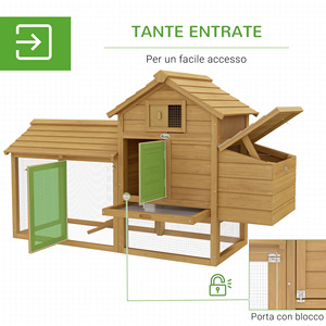 PawHutプレハブ木製チキンコープ2鶏用ランと巣付き陰毛150.5x54x87cm - Product Image 5