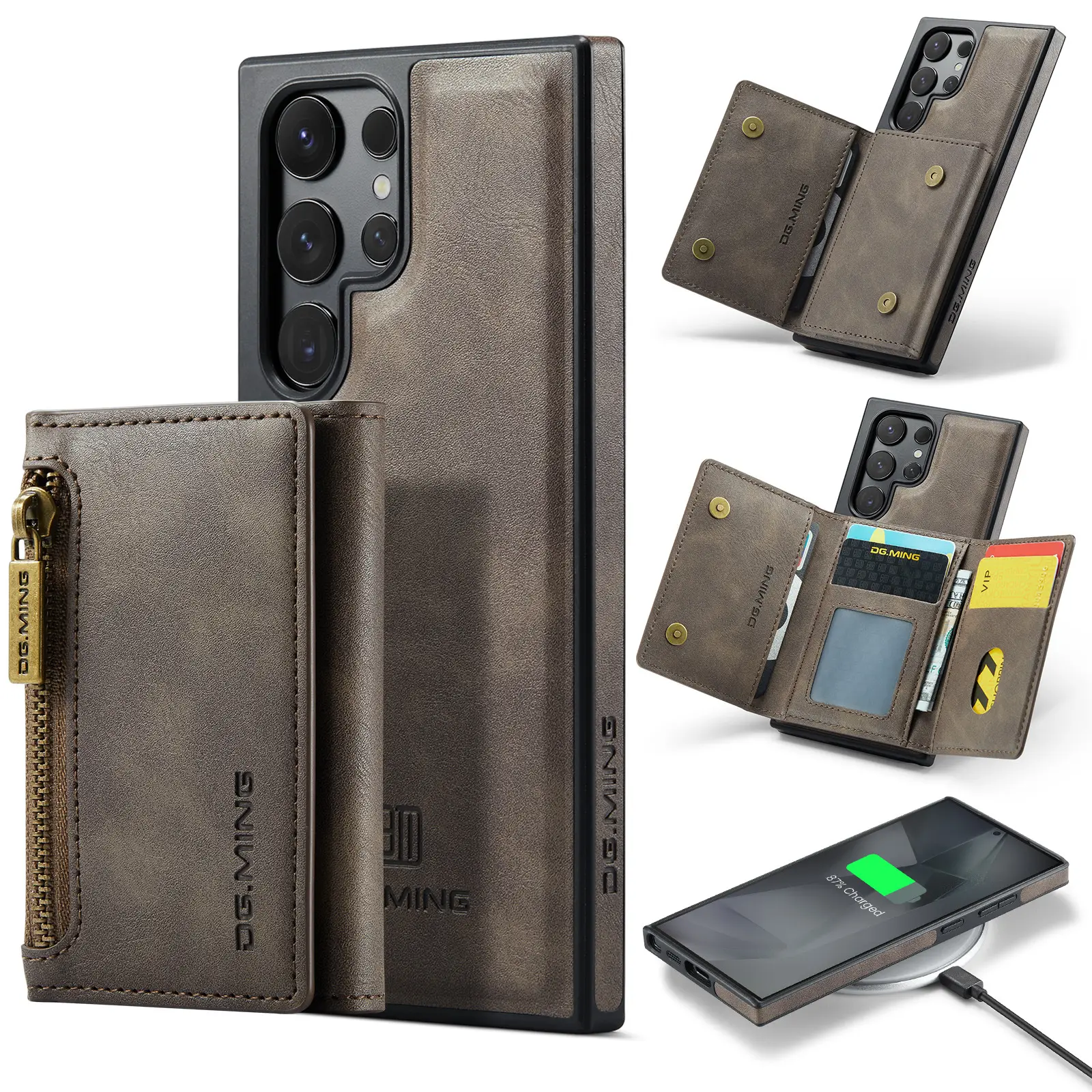 Capa carteira de couro magnética destacável com bolso para cartão para Samsung Galaxy S24 Ultra S22 S23 Plus A53