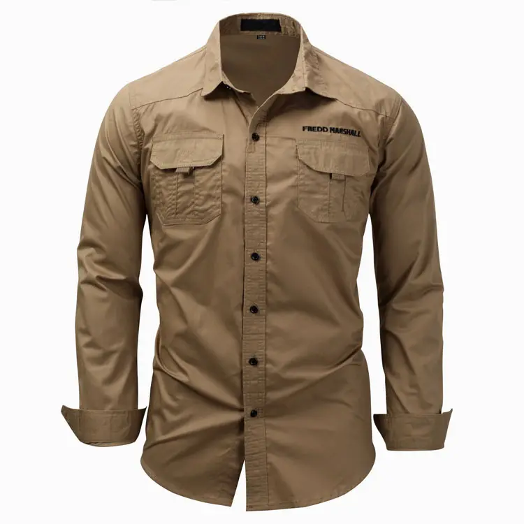 고품질 편안한 통기성 전술 100% 코튼 하이킹 셔츠 야외 단색 캠프 남성 작업 셔츠