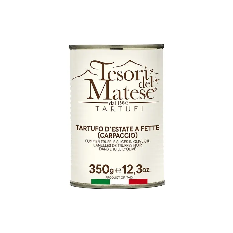 Trufa preta de origem italiana de qualidade premium fatiada em azeite 350g lata de exportação por atacado para melhorar o sabor das receitas