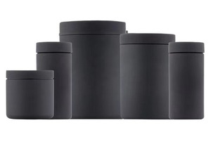 Plastic <strong>canister</strong> with lid 32oz hdpe black soft touch food supplements packaging plastic screw cap Aplus Packaging