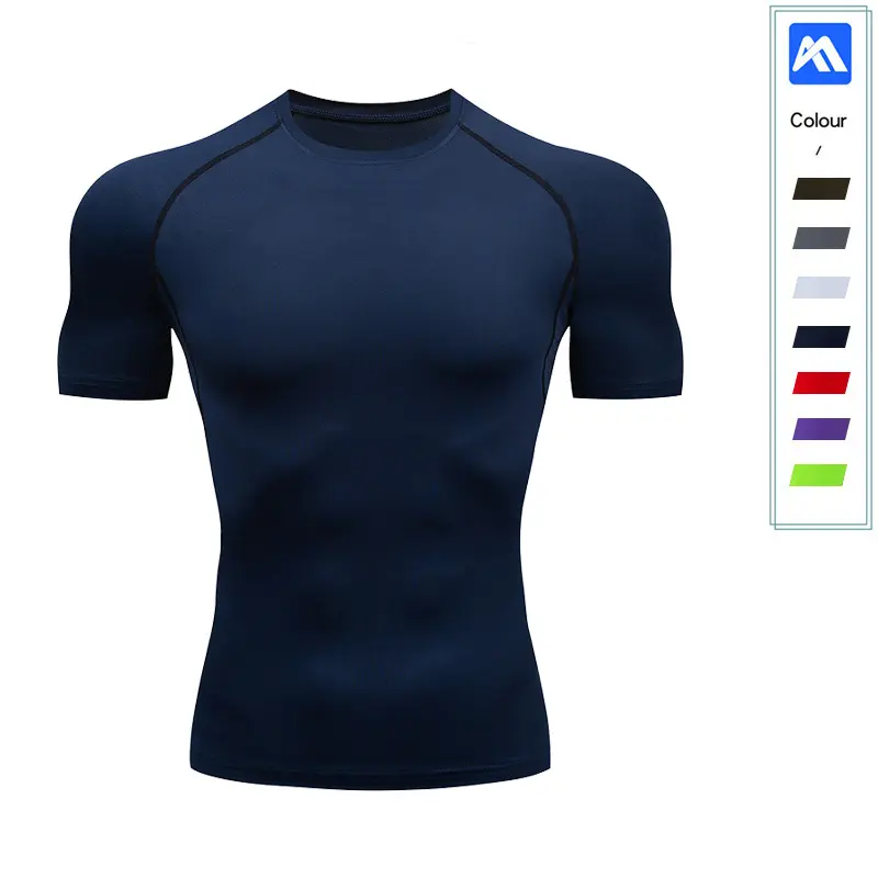 Yeni tasarım yetişkin tshirt özel nefes koşu spor kısa kollu hızlı kuru kas spor fitness spor erkekler sıkıştırma t shirt
