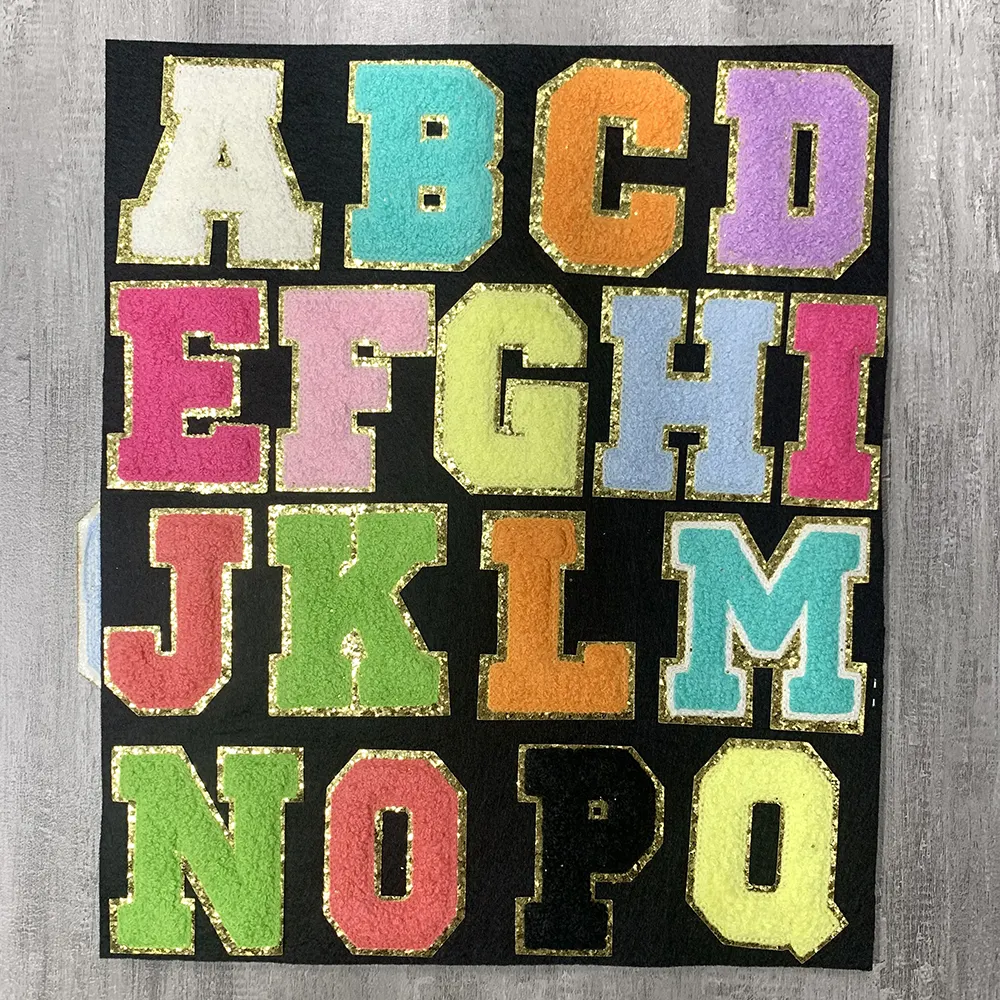 Patches bordados de alfabeto, 8cm, letra única, ferro-on, com glitter A-Z, patches chenille para meninas, roupas