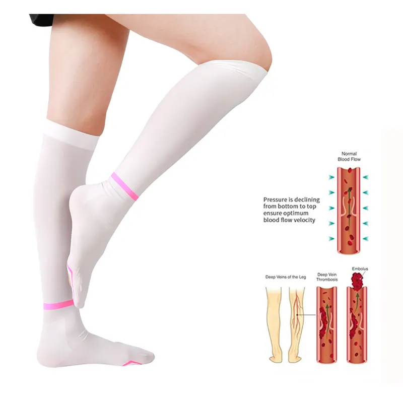 İtalya makine için 15-20 mmHg sıkıştırma Anti emboli çorap diz yüksek derin ven tromboz çorap kadın erkek incelemek ayak delik