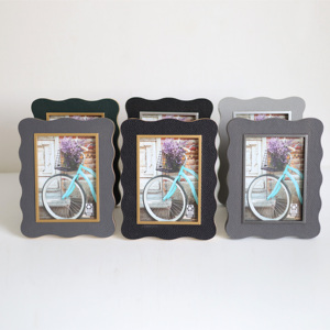 Custom OEM ODM Irregular Wavy Squiggle Organic Shape Scalloped Photo <strong>Frame</strong> Scallop Shaped Faux Leather Textured Picture <strong>Frames</strong> - Product Image 1