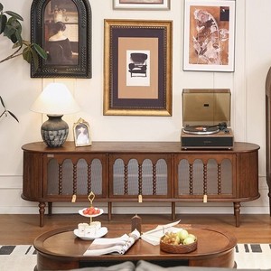 Meuble TV rétro français en bois massif Design moderne Stockage intégré Maison Salon et chambre à coucher Debout au sol Nouveau rétro - Product Image 6