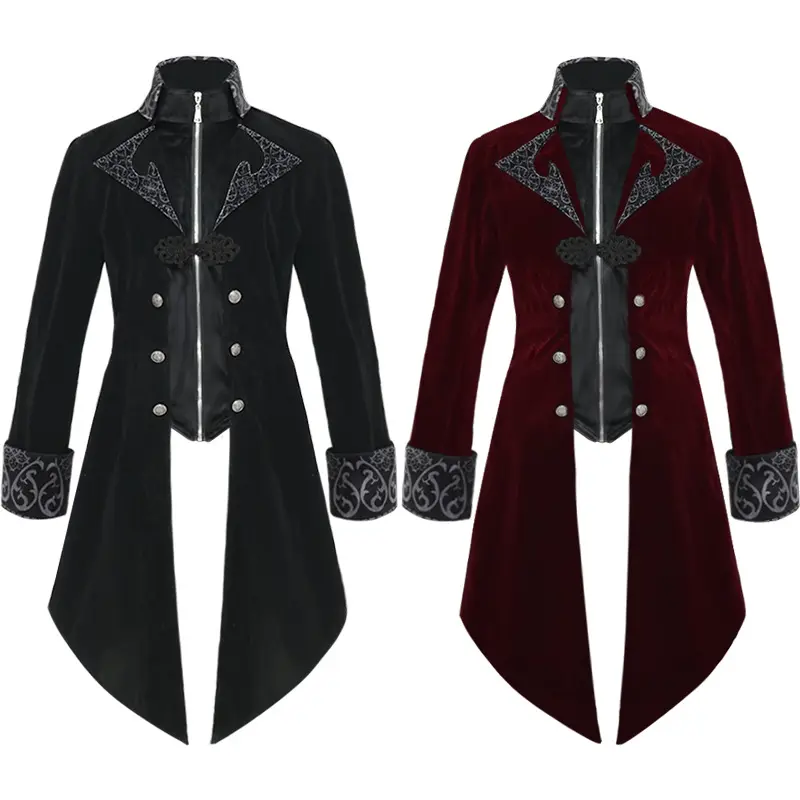 Costume d'Halloween pour Homme Costume Gothique Steampunk Queue d'Aronde Costume Rétro Médiéval Manteau Homme Punk Mi-long