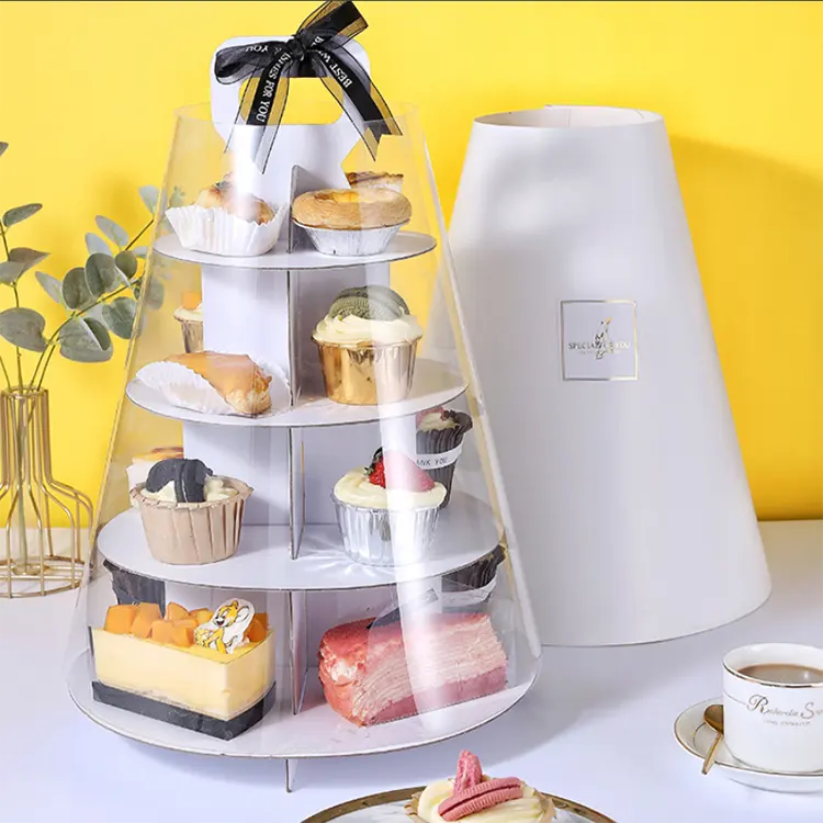 Familie Afternoon Tea Kartonnen Taart Stand Cake Draagbare Dessert Multi-layer Opbergrek Verpakking Doos Met Hander