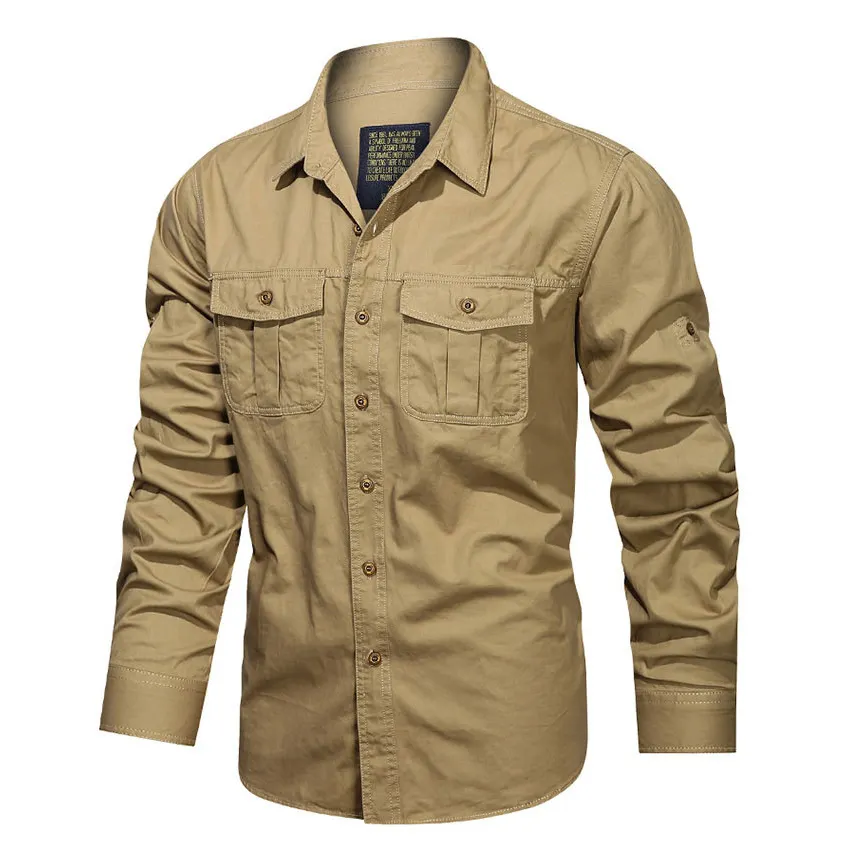 Çok cep uzun kollu taktik gömlek yürüyüş Safari gömlek düzenli Fit ceket erkek rahat artı boyutu pamuk kargo gömlek