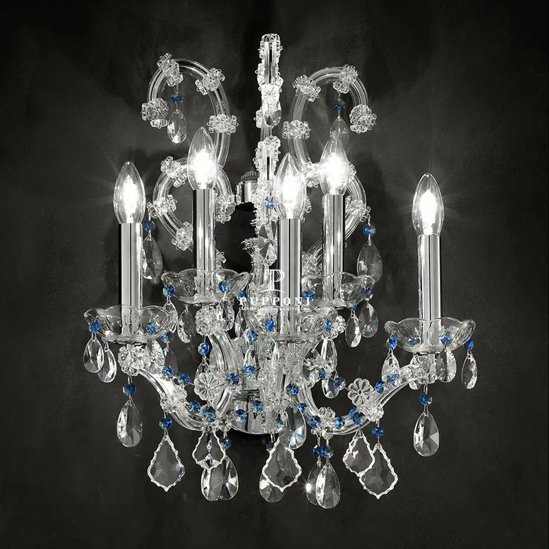 Lampada da camera da letto con luce pendente in cristallo francese lampadari a Led in vetro blu moderno