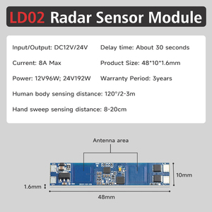 DC12V/24v Body <strong>Sensor</strong> with Hand Sweep On/off Microwave radar <strong>Sensor</strong> Switch 30s Delay Time for Cabinet LED <strong>Lights</strong> - Product Image 2