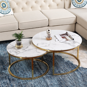 Contemporary Round Nesting Coffee <strong>Table</strong> Bent Black Gold Metal Side Glass Marble Stone Mdf Wood Nest of <strong>3</strong> <strong>Table</strong> <strong>Set</strong> Nesting <strong>Table</strong> - Product Image 2