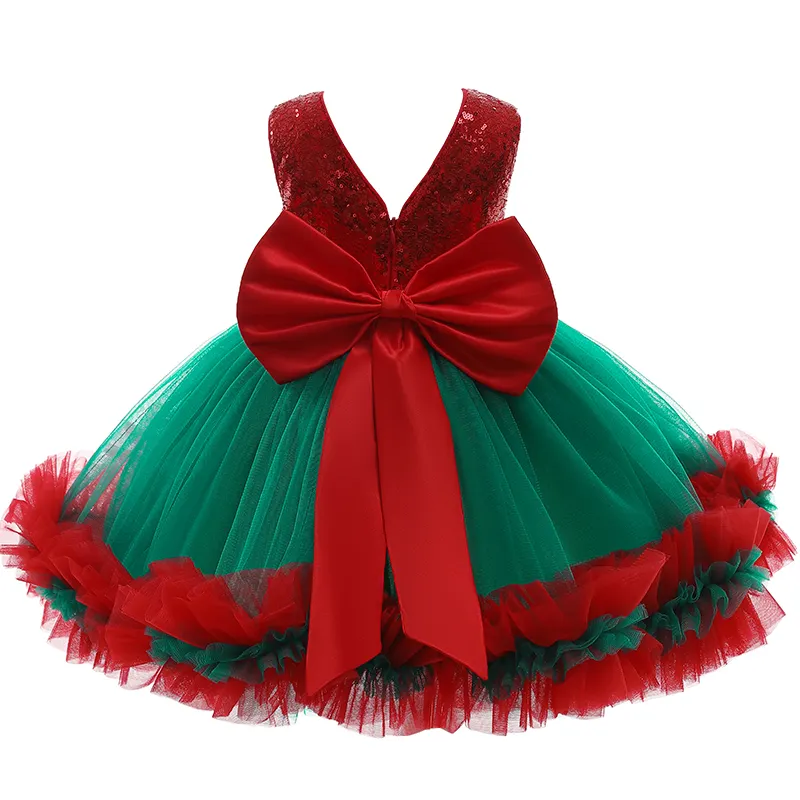 Crianças lantejoulas vestido de natal, bebê, festa, vestidos com laço grande, crianças, decote em v, roupas d0683