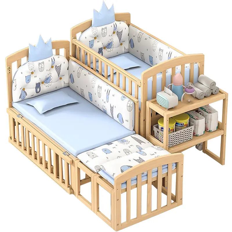 Cama para niños pequeños camas para niños cama de Bebé Ropa de cama para niñas niños marco ajustable Columpio de bebé para bebé niño con mosquitera de barandilla