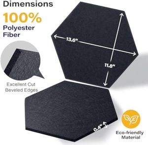 12 paket altıgen ses geçirmez duvar panelleri 14x12x0.4 inç renkli bülten tahtası ses emici mantar kurulu kendinden yapışkanlı,