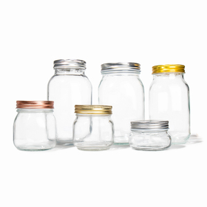 Hot bán 5 oz 8 oz 12 oz 16 oz 25 oz 33 oz vuông rõ ràng cấp thực phẩm lưu trữ container thủy tinh <span class=keywords><strong>Mason</strong></span> Jar với nắp kim loại - Product Image 1