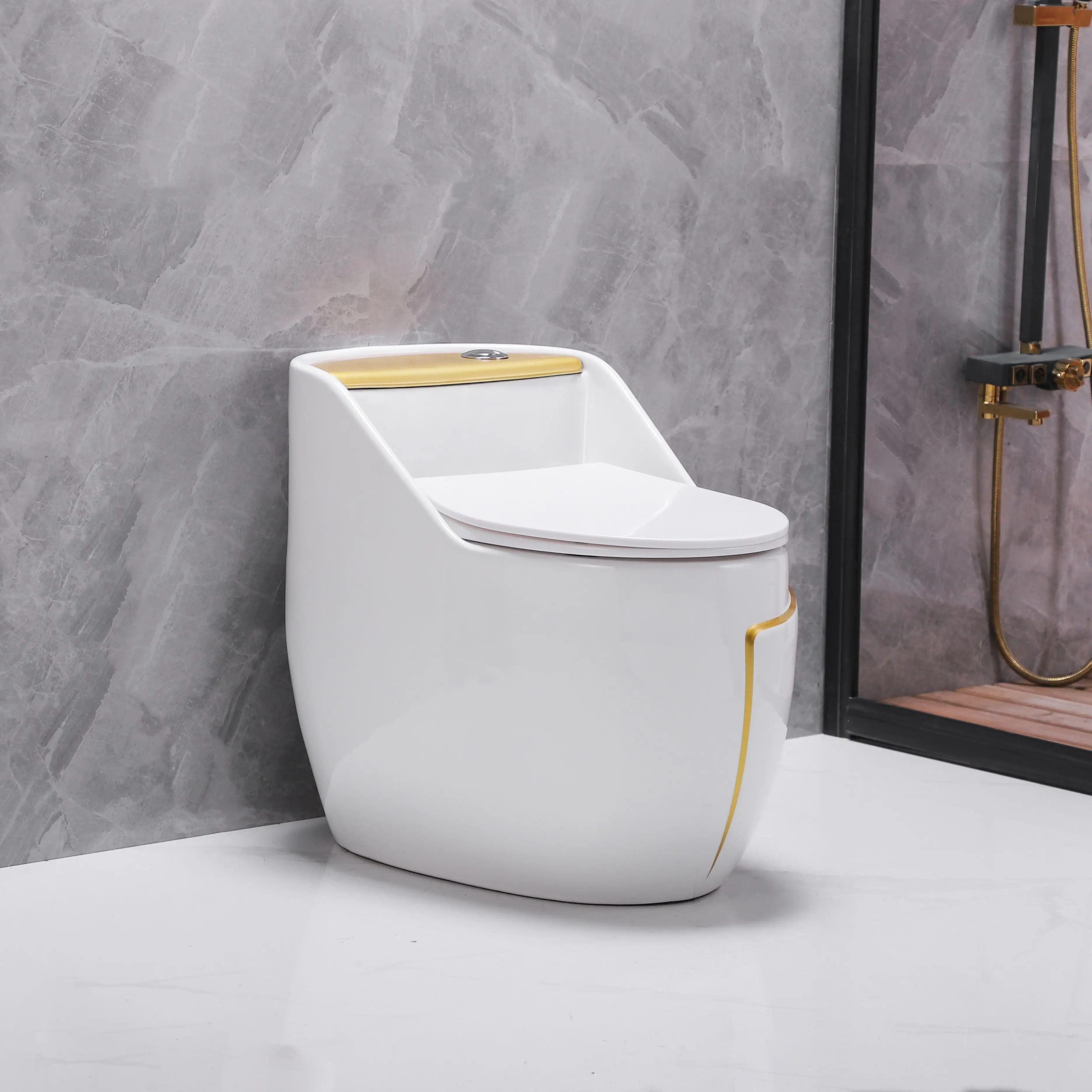 Короткая мини-стильная ванная комната с двойным смылом, мягкая ловушка для ловушки, американский стандарт, унитаз