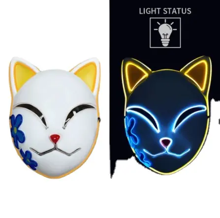 Mascarilla facial de gato brillante para mujer, máscara de Cosplay de Anime, Halloween, fiesta de Navidad, iluminación de gato