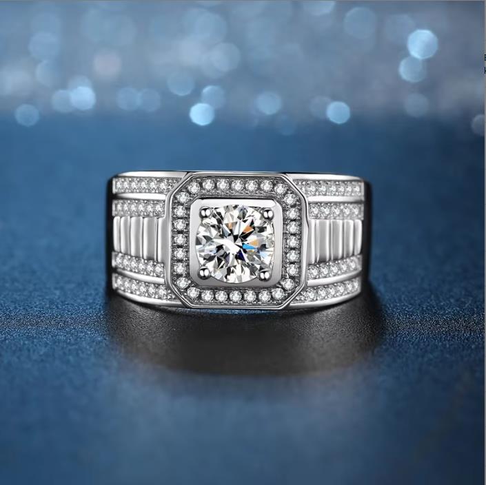 7 Atmospheric men's ring moissanite + certificate One Carat