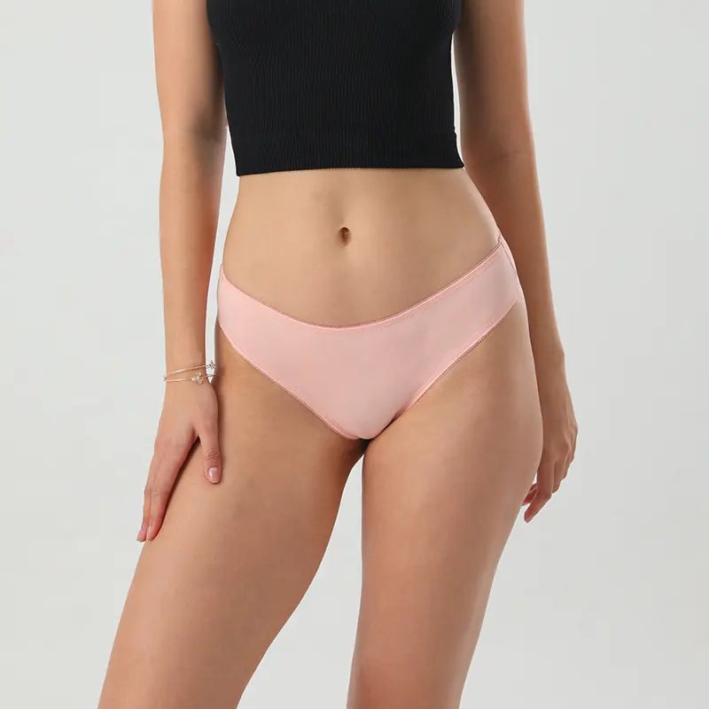 Bikini brasileño de moda para niñas, ropa interior Sexy ajustada, suave, bragas de algodón rosa
