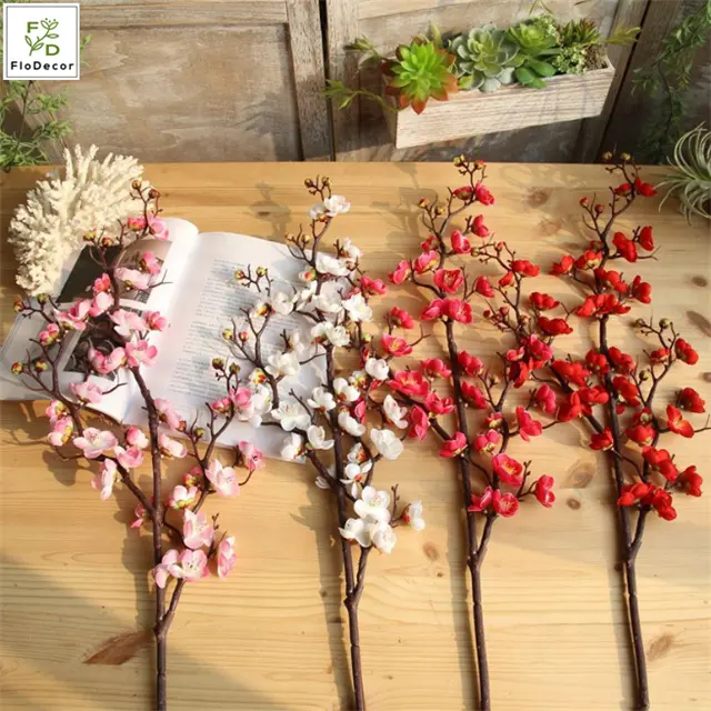 Venta al por mayor, 93cm, Año Nuevo, oferta, flor de ciruela Artificial barata, flor roja Meihua, decoración de fiesta en casa, Año Nuevo Chino