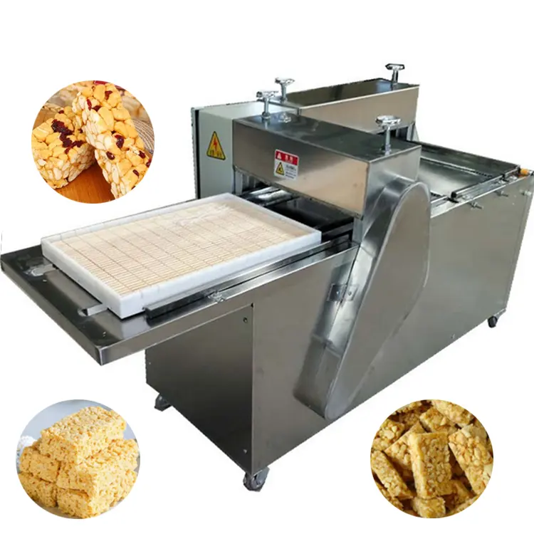 Máquina automática de pastel de arroz de acero inoxidable, praliné, turrón, cacahuete, barra de cereales frágil, máquina cortadora