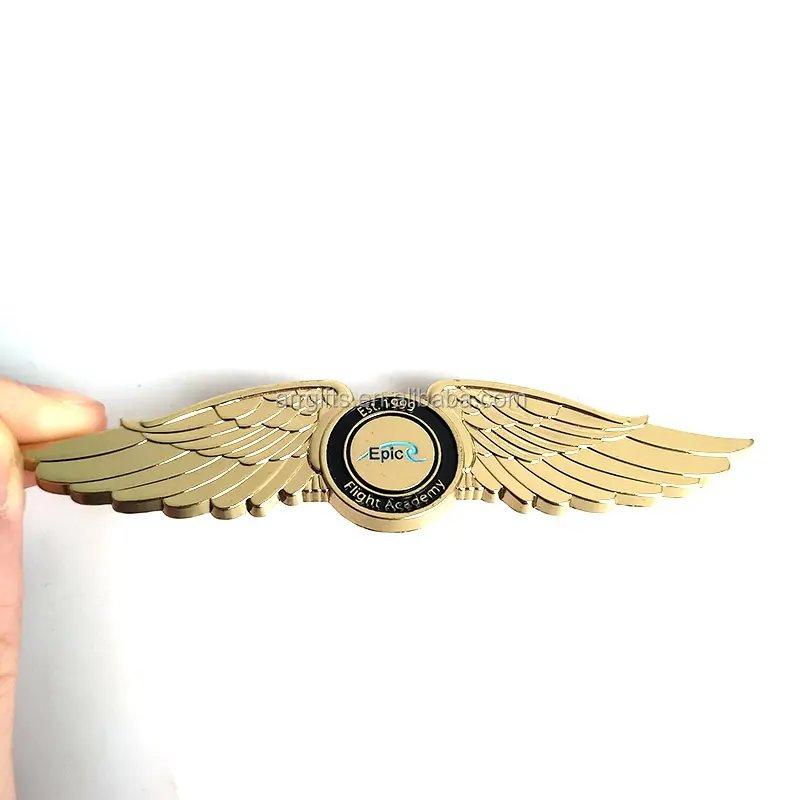 Insignia de ala de piloto de Metal de fundición a presión, Logo personalizado, broche escolar de vuelo, recuerdo