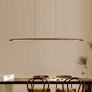 Retro LED ahşap ofis süspansiyon lambası cilalı yüzey mutfak ada için lineer tavan ışık uzaktan kumandalı - Product Image 1