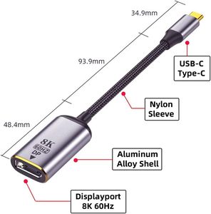Adaptador USB C a Displayport Fuente USB4 Tipo C a DP Displayport Cable hembra Pantalla 8K 60HZ UHD 4K Adaptador de pantallas de monitor - Product Image 3