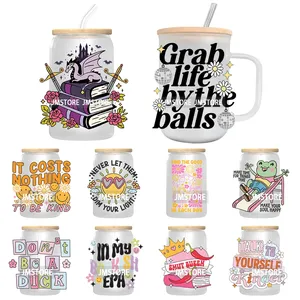In My <strong>Bookish</strong> Era UV DTF Sticker for 16OZ Libbey Glass Cup Can Wrap Transfer Stickers Custom Labels Prints DIY Logo Be Kindness