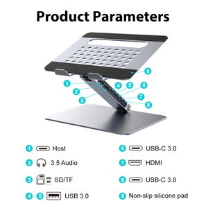 8 in 1 <strong>Desktop</strong> Highly Retractable HDTV 4K 60Hz PD 100w Laptop Stands With Type c Docking Station
