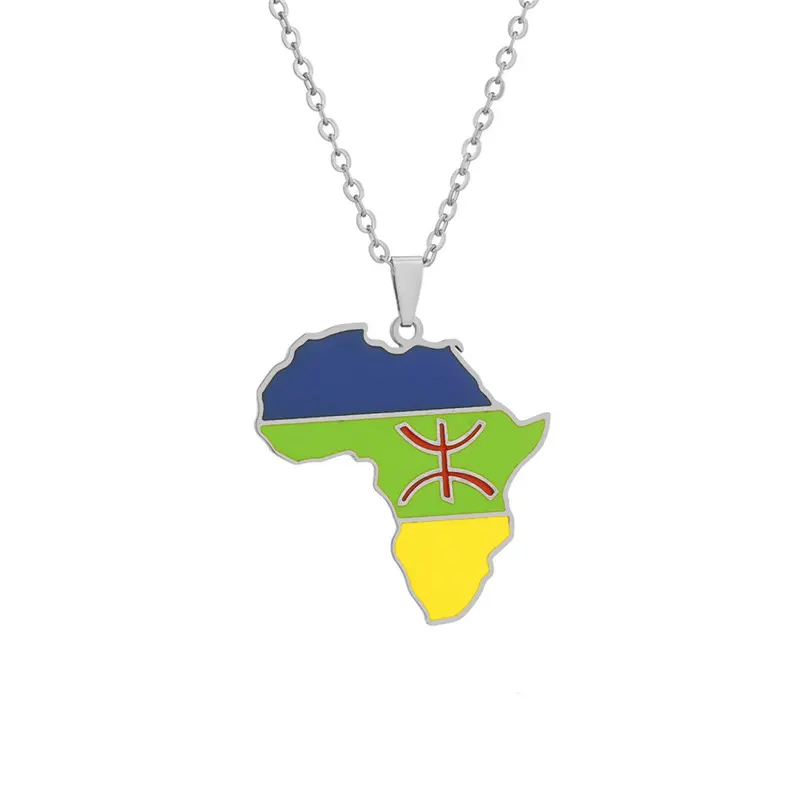 Mapa africano bereber mapa bandera colgante collar de acero inoxidable-gota de aceite mapa geométrico estilo étnico suéter cadena encanto patriótico