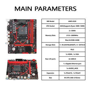 AMD Ryzen 5 3600 için PANDL yeni AM4 kombinasyonu Set desteklenen oyun PC çift DDR4 RAM M2 SATA3.0 USB3.0 PCIeX16 A520M anakart - Product Image 3