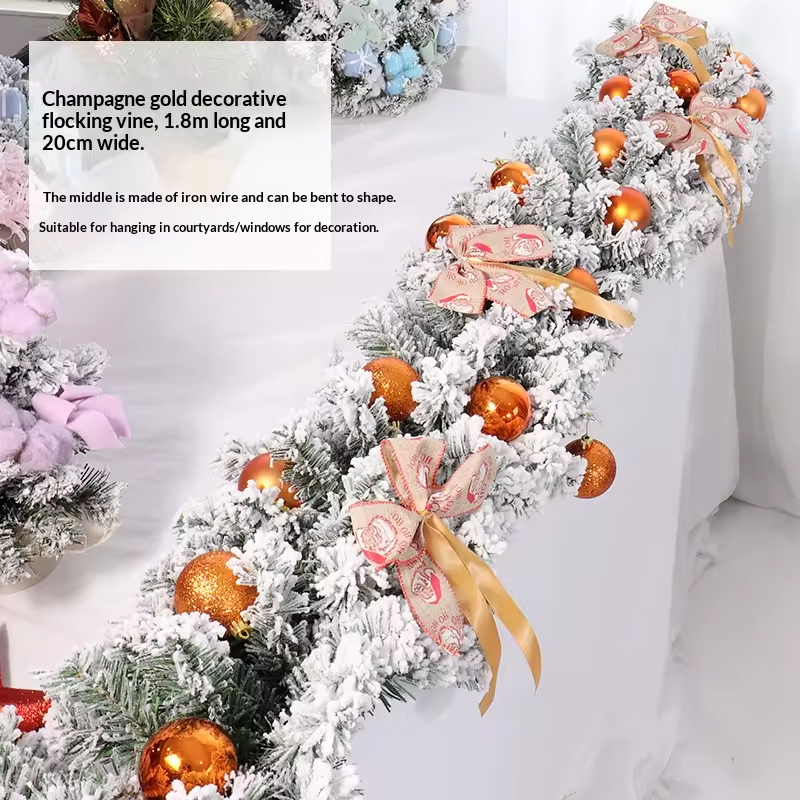 Rotin floqué de 1,8 m + décoration or champagne