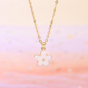 Cute Fresh Cherry Blossom Wish Card Necklace Gold Plated Alloy Collar <strong>Chain</strong> for Women Ins Style for Girlfriend Women Statement - Product Image 4