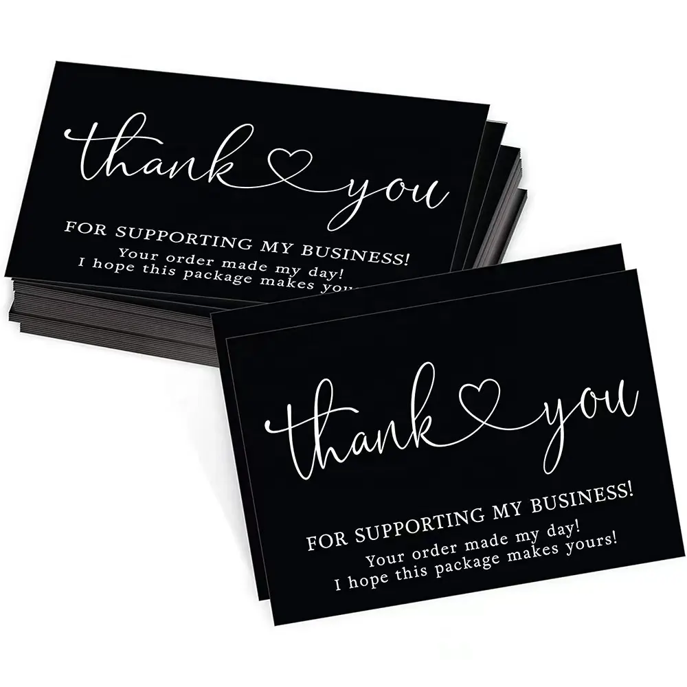50 Stks/zak Groothandel Zwart Beschrijfbare Bedankkaarten Voor Steun Mijn Kleine Zakelijke Begroeting Geschenkdoos Bruiloft Decoratie